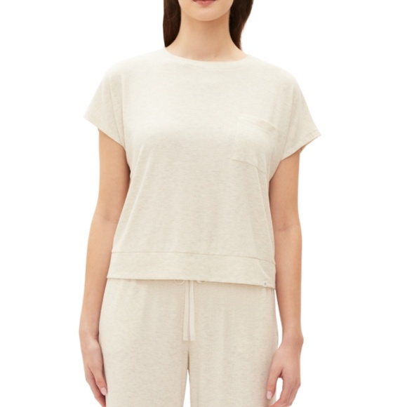 Gap GapBody Women's Ribbed Short-Sleeve Pajama Top - Oatmeal - Picture 1 of 2